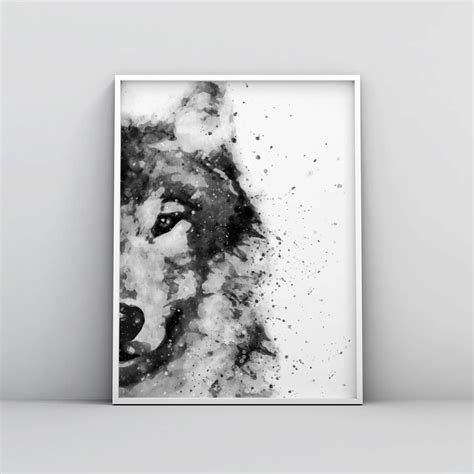 Black And White Abstract Wolf Painting Poster Wolf Painting