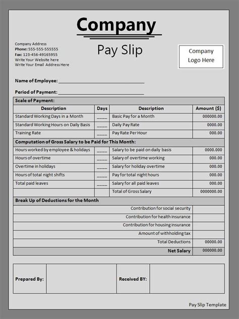 Payslip Template Free Word Templates