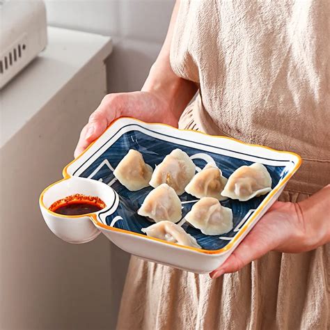4 Pieces Of Dumpling Plates With Color T Box Dip Fries Serving Plate