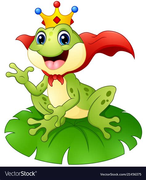 Frog Prince Cartoon On Water Lily Leaf Royalty Free Vector