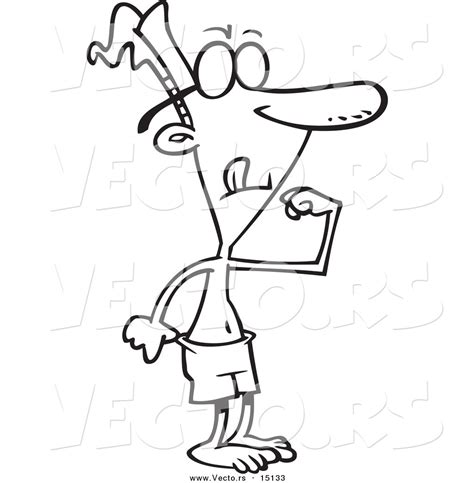 Vector Of A Cartoon Skinny Man Trying To Flex Coloring Page Outline By Ron Leishman 15133