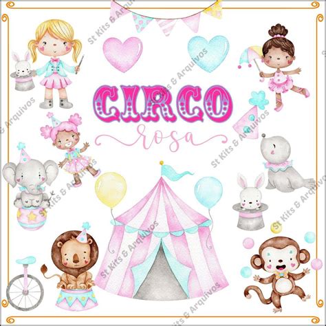 kit digital circo rosa aquarelado elo7 produtos especiais