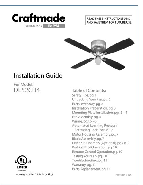 Craftmade Ceiling Fan Light Kit Wiring Diagram Instructions Manual