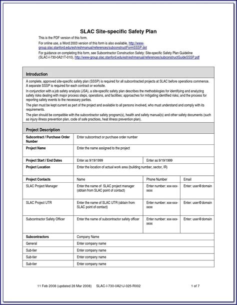 Contractor Health And Safety Plan Template Template 2 Resume