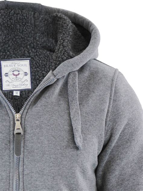 Brave Soul Zone Mens Hoodie Sherpa Fleece Lined Zip Up Hooded Sweater