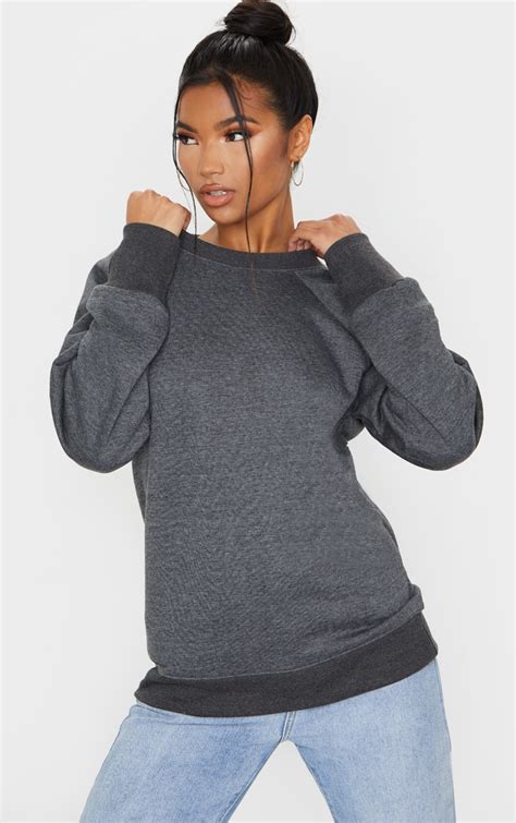 Charcoal Grey Basic Crew Neck Sweater Tops Prettylittlething Aus