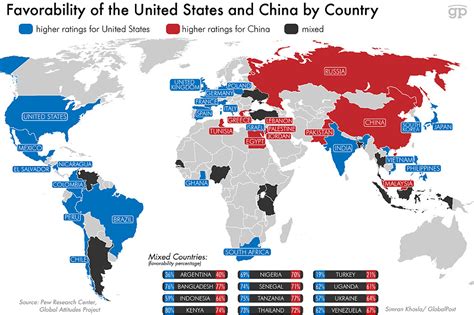 this map shows which countries prefer china over the united states the world from prx