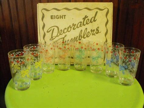 Vintage Orchard Crystal Hazel Atlas Decorated Tumblers For Get Etsy