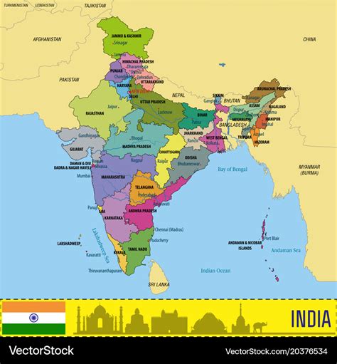 Political Map India Royalty Free Vector Image Vectorstock