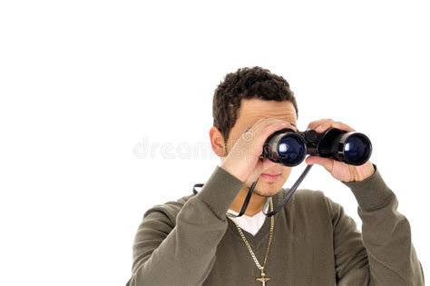 Man With Binoculars Stock Image Image Of Isolated Looking