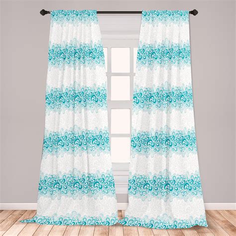Turquoise Curtains 2 Panels Set Abstract Floral Flowers Pattern