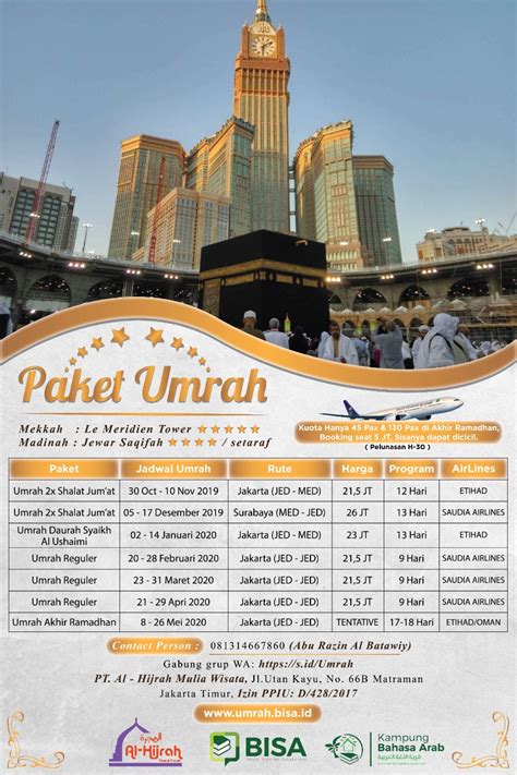 Rekomendasi agen travel umrah di surabaya yang bisa dipilih akhir tahun 2019 hingga 2020 mendatang. Daftar Umrah 2019-2020 - Travel Umrah Komunitas BISA