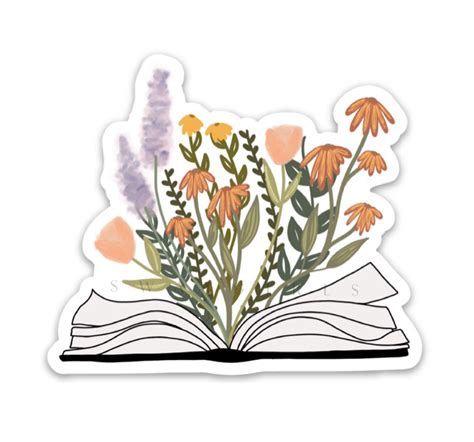 Book Sticker Love To Read Decal Flowers Growing From A Book