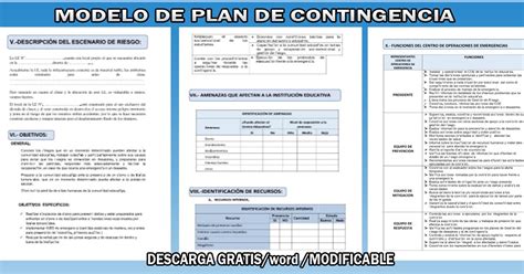 Modelo De Plan De Contingencia 2018 Descarga En Word Modificable