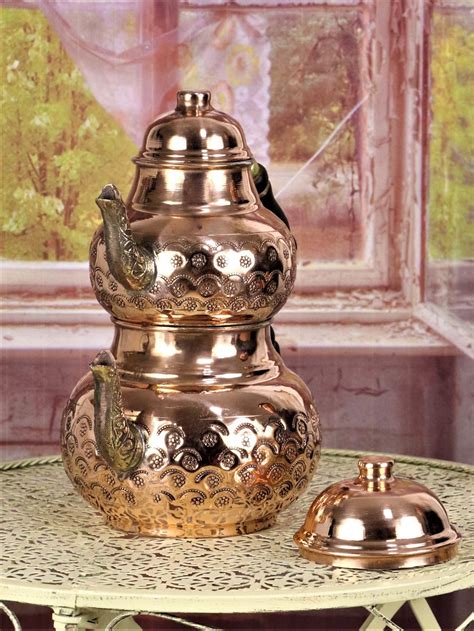 Handmade Copper Turkish Teapot With Heater Copper Tea Maker Etsy