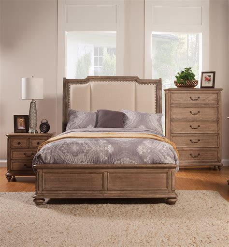 Mahogany Stain Finish Queen Sleigh Bed Set 4pcs Wchest Carriage Court