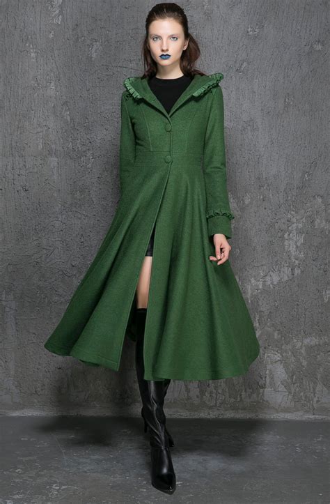 1950s Vintage Inspired Green Wool Swing Coat With Full Sweep Etsy