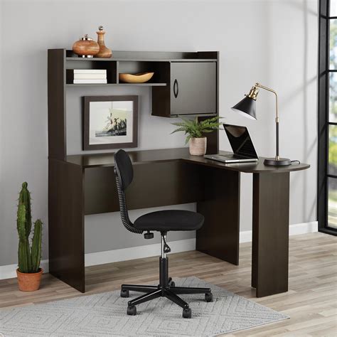 L Shaped Desk With Hutch Black Oak Walmart Com