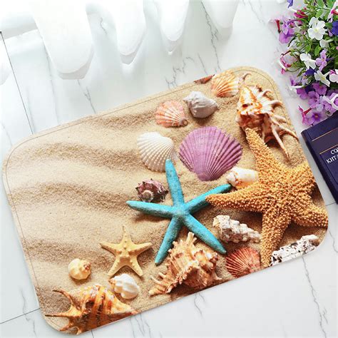 Eczjnt Seashells On A Summer Beach Sand Doormat Bath Mat Rug Entrance