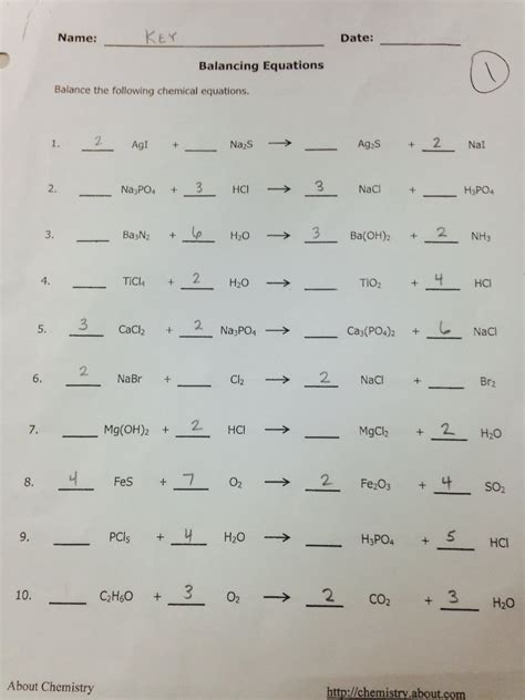 Balance the following reactions and indicate which of the six types of chemical reaction are being represented: Balancing equations worksheet prentice hall