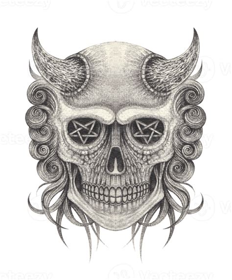 Art Fantasy Surreal Devil Skull Tattoo Hand Drawing On Paper 20788764 Png