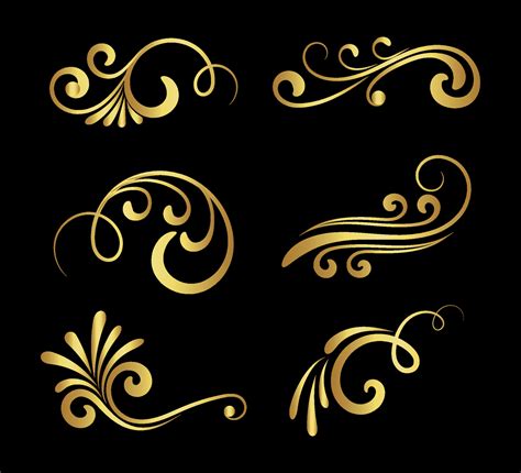 Set Of Golden Swirl On Black Background 7739173 Vector Art At Vecteezy