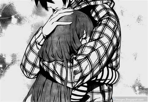 hug cute anime couple loves eachother deep affection true lovers