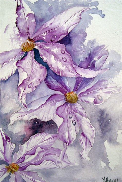 Find images of flower painting. Clematis ('Water' topic) | Floral watercolor, Watercolor ...