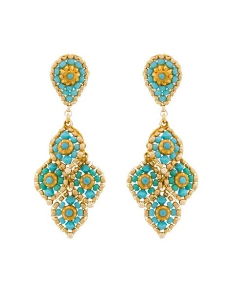 Turquoise And Gold Beaded Chandelier Drop Earrings Miguel Ases