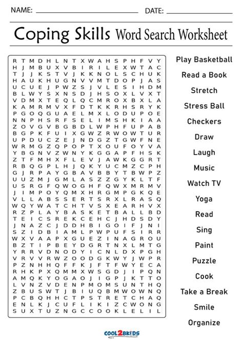 Printable Coping Skills Word Search Cool2bkids