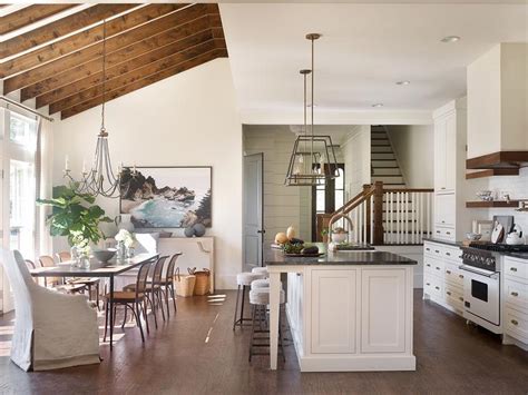 Dining Room Wood Beams On Sloped Ceiling Transitional Kitchen