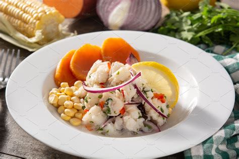 Traditional Peruvian Ceviche With Fi Food Images ~ Creative Market