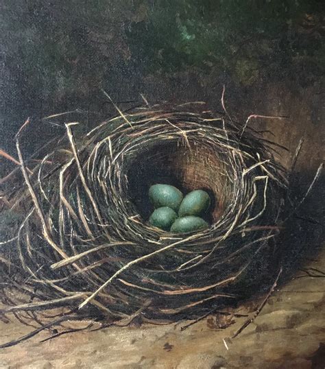 Now Sold Antique Oil Painting Birds Nest C1890 Marc Kitchen