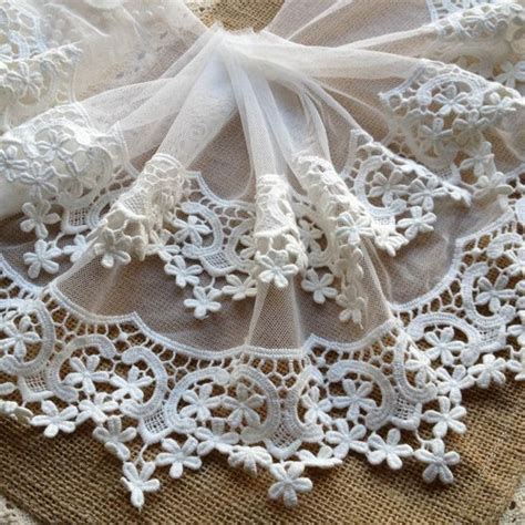 cotton lace trim white embroidered lace fabric vintage rose etsy