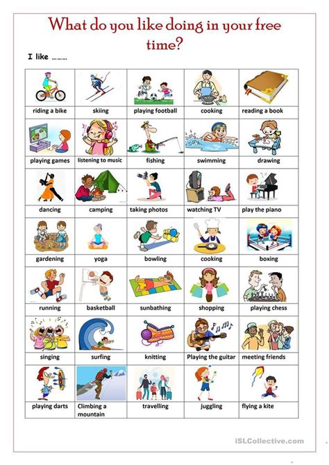Hobbies I Like English Esl Worksheets English Activities For Kids