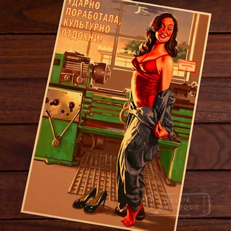 Red Telephone Box Sexy Girl Pin Up Ussr Soviet Vintage Retro Decorative Poster Diy Wall Home Bar