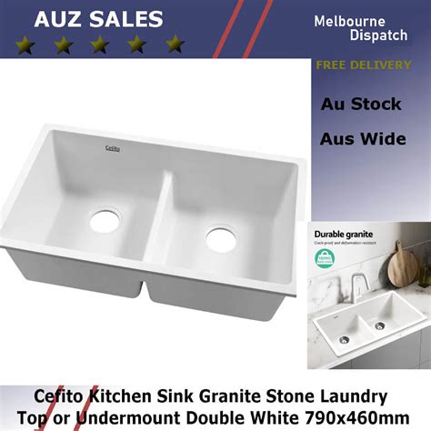 Cefito Kitchen Sink Granite Stone Laundry Top Or Undermount Double