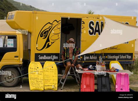 Sandsurfing Mobile Hire Shop At The Te Paki Reserve New Zealand Stock