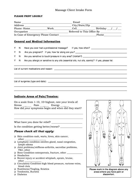 Fillable Massage Intake Form Printable Forms Free Online