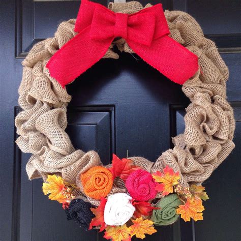 Fall burlap wreath with fall leaves and burlap roses | Fall burlap wreath, Burlap wreath, Burlap ...