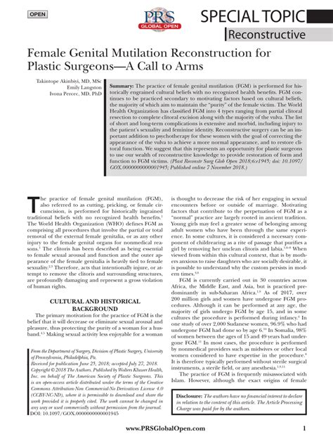 Pdf Female Genital Mutilation Reconstruction For Plastic Surgeons—a
