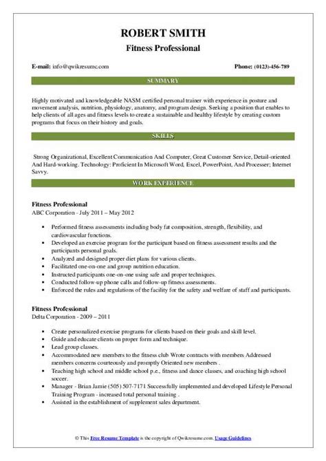 Fitness Professional Resume Samples Qwikresume