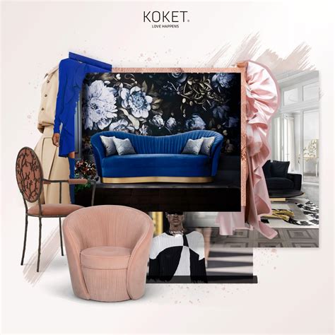 An Advertisement For Koket With Furniture And Decor Items In The