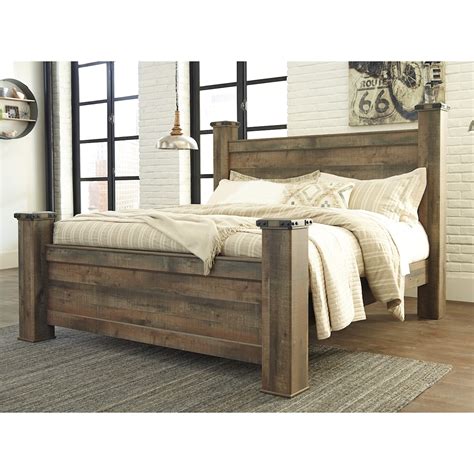 Signature Design By Ashley Trinell B446b45 Rustic Look King Poster Bed