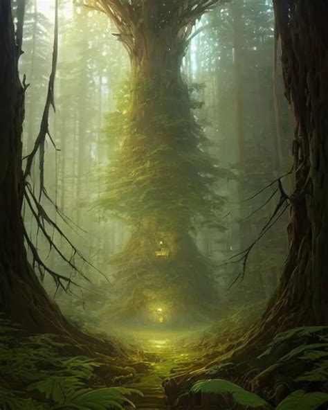 Forest Of Enormous Trees Surrounding A Magical Pod Stable Diffusion