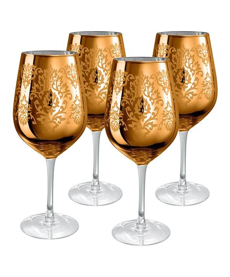 Artland Gold Brocade Goblet Mouth Blown Glass Fun Wine Glasses Bar Glassware