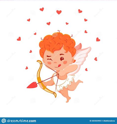 Cupid Cute With Bow And Arrow Vector Illustration Of Cartoon Red