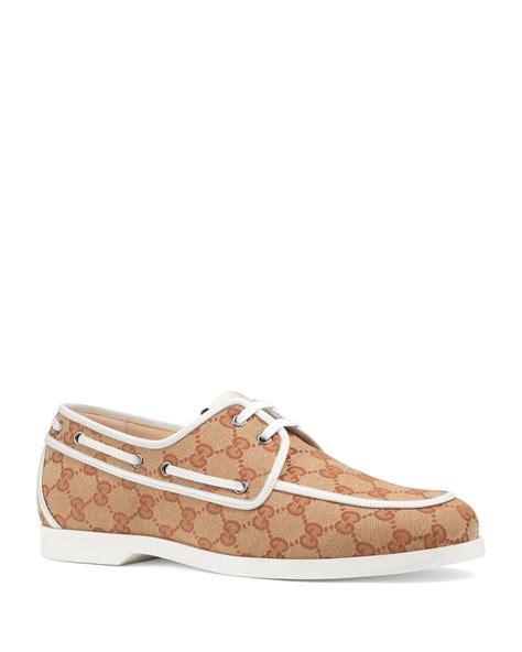 Gucci Original Gg Canvas Boat Shoes In Beige Modesens Canvas Boat
