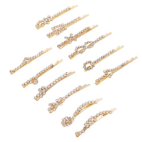 12pcs Gold Rhinestone Hair Pins Bright Shiny Crystal Bobby Pins For Thick Hair
