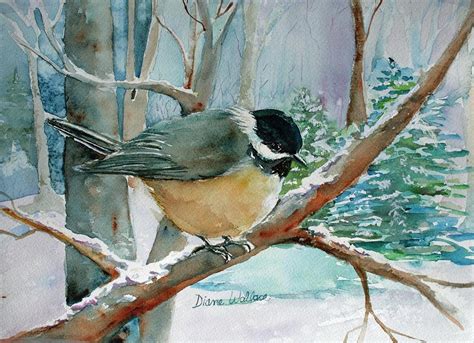 Cold Winter Chickedee Painting By Diane Wallace Fine Art America